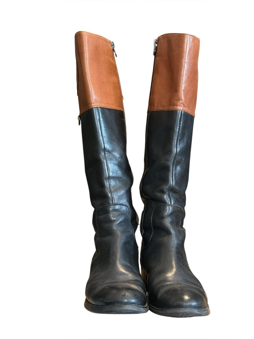 Etienne Aigner Logo Winston Two Tone Riding Tall Boot Black Brown Size 6.5